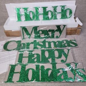 Quacker Factory Green Glitter Merry Christmas Ho Ho Ho & Happy Holidays NEW RARE